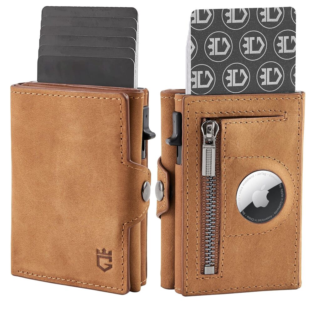 8973 Wallet Card Holder For Airtag, Leather Smart Wallet , Airtag Wallet